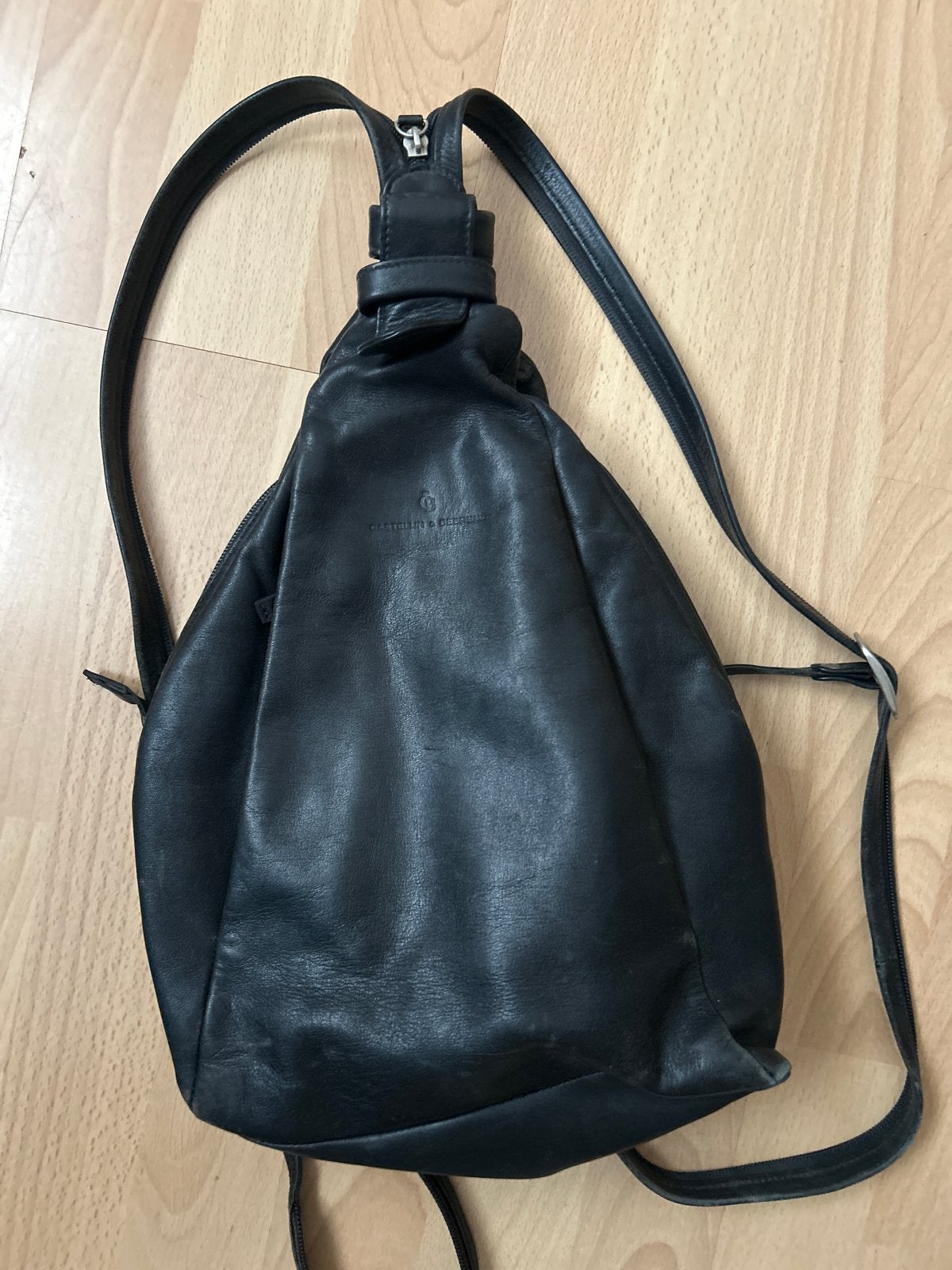 Zwarte leren rugzak Castelijn & Beerens, Overige merken, Gebruikt, 25 tot 40 cm, Ophalen of Verzenden