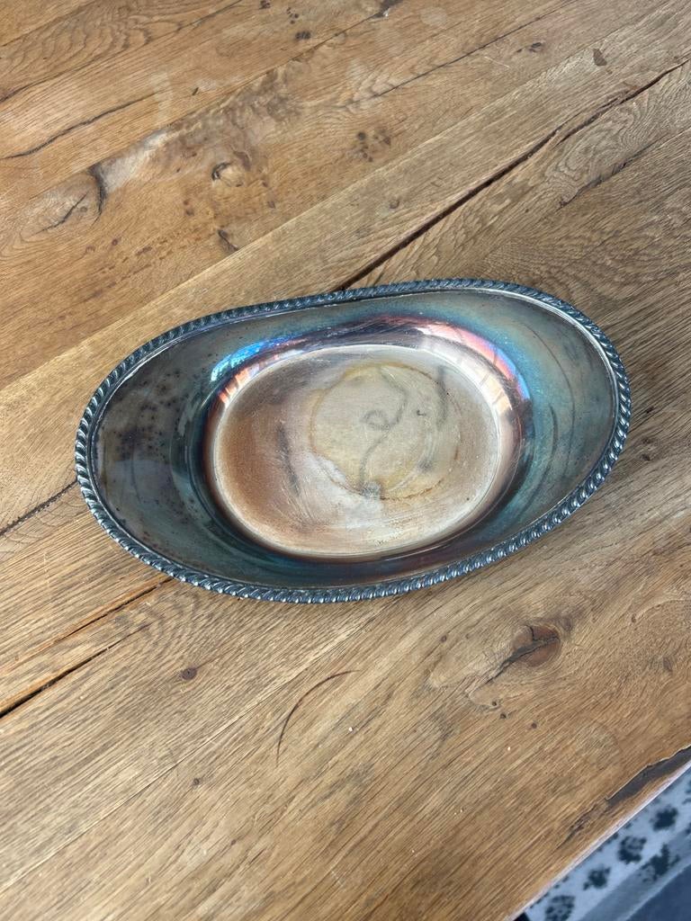 Ovaal verzilverd op koper Schaaltje - 22 x 14 cm, Ophalen of Verzenden, Zilver