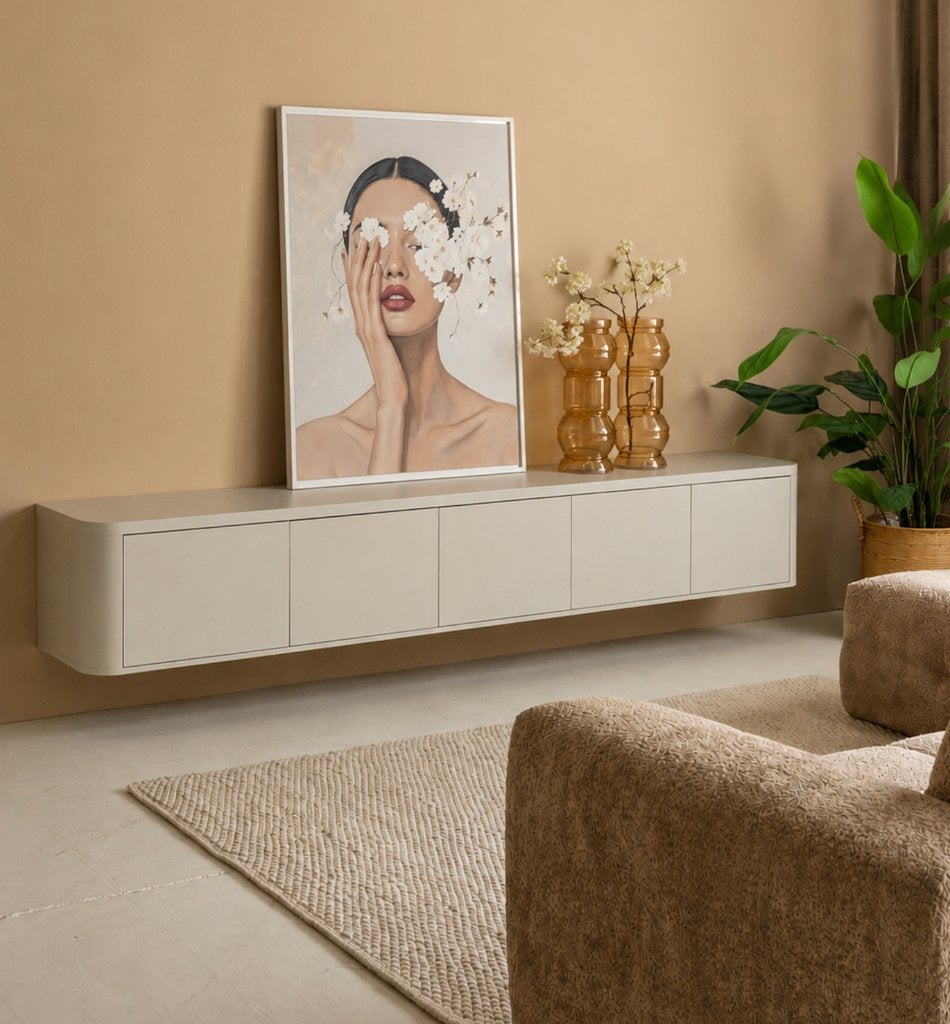 tv dressoir japandi taupe zwevend of staand 215cm of 270cm