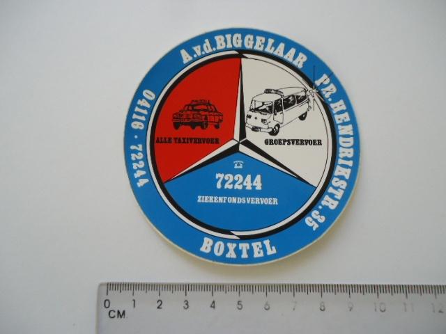sticker oud Boxtel Taxi auto mercedes vd Biggelaar bus, Verzamelen, Verzenden, Zo goed als nieuw, Bedrijf of Vereniging