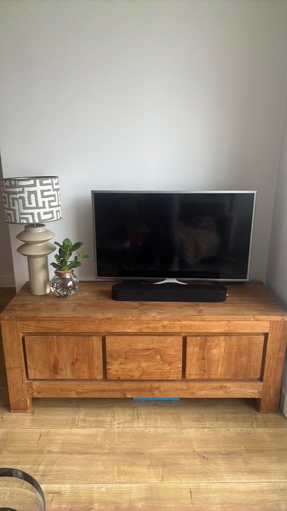Teak houten tvmeubel, Ophalen, 100 tot 150 cm, Teakhout, Zo goed als nieuw