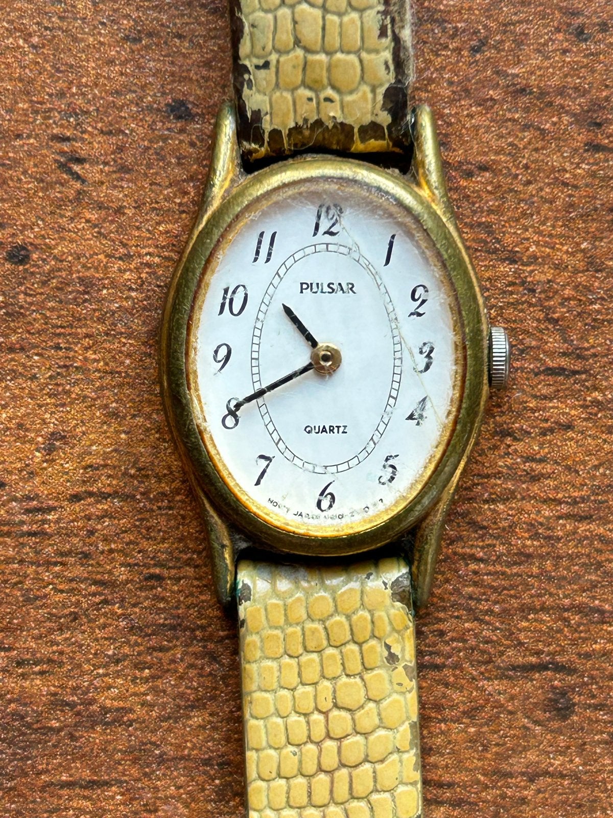 Vintage Pulsar Dameshorloge - Goudkleurig met Leer Bandje, Overige merken, Overige materialen, Polshorloge, Ophalen of Verzenden