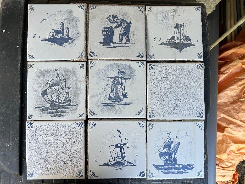 Delfstblauwe tegeltjes 15x15cm uit woning van 1948, Ophalen, Gebruikt, Minder dan 20 cm, Minder dan 20 cm