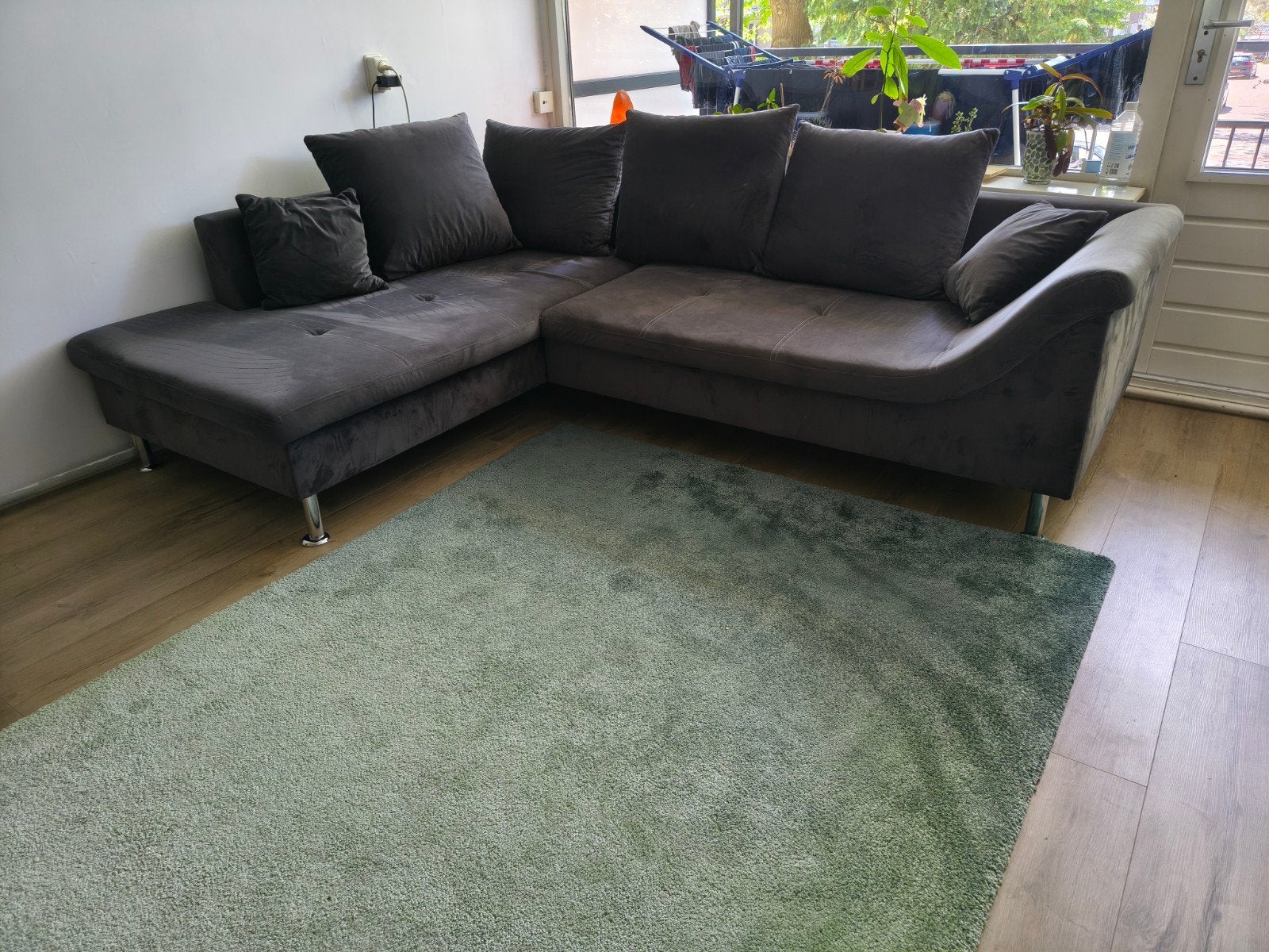 Hoekbank/3-zitsbank met chaise lounge, Ophalen, Gebruikt, Stof, Modern
