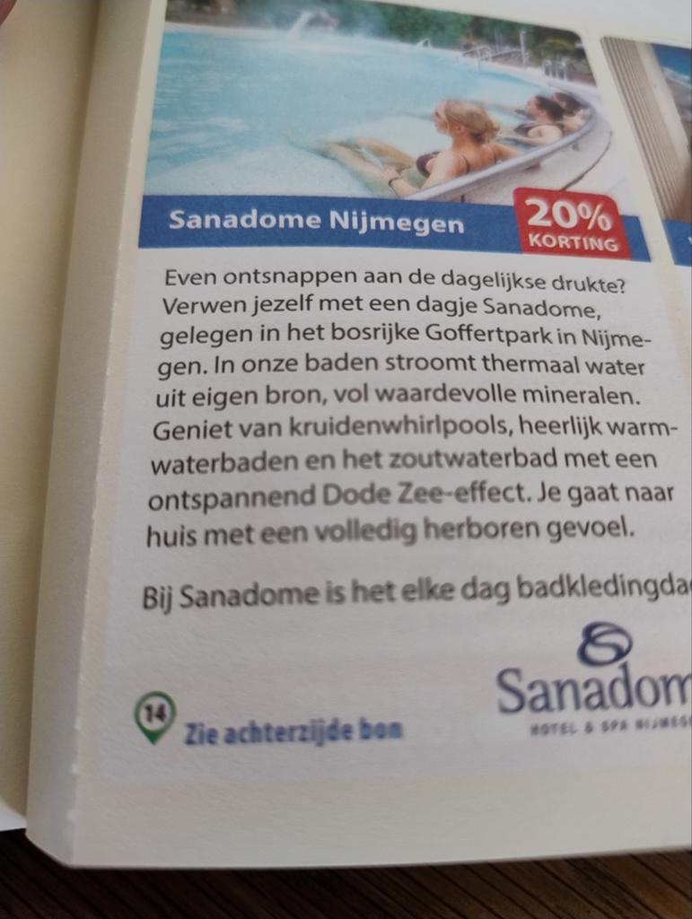 Korting Sanadome Nijmegen., Tickets en Kaartjes, Drie personen of meer, Kortingsbon, Spa of Sauna