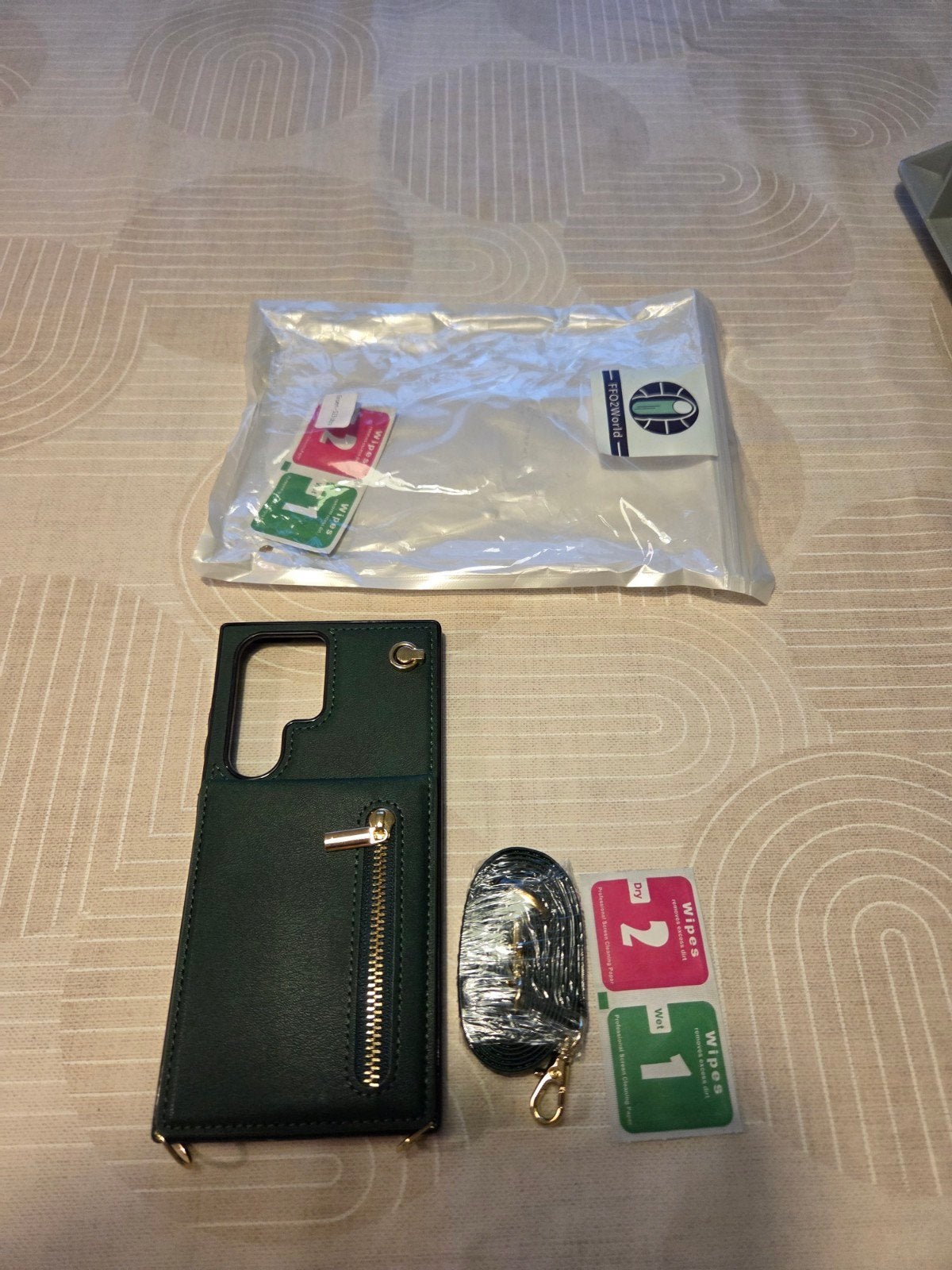 Luxe Groen Telefoonhoesje met Rits en Band voor S23 Ultra