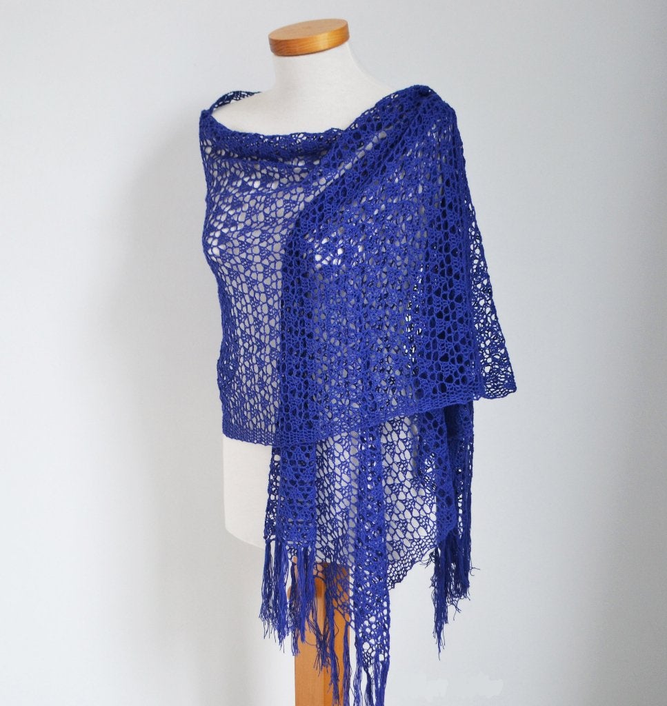 Blauw gehaakte sjaal, 100% katoen, Verzenden, Nieuw, Maat 46/48 (XL) of groter, Sjaal