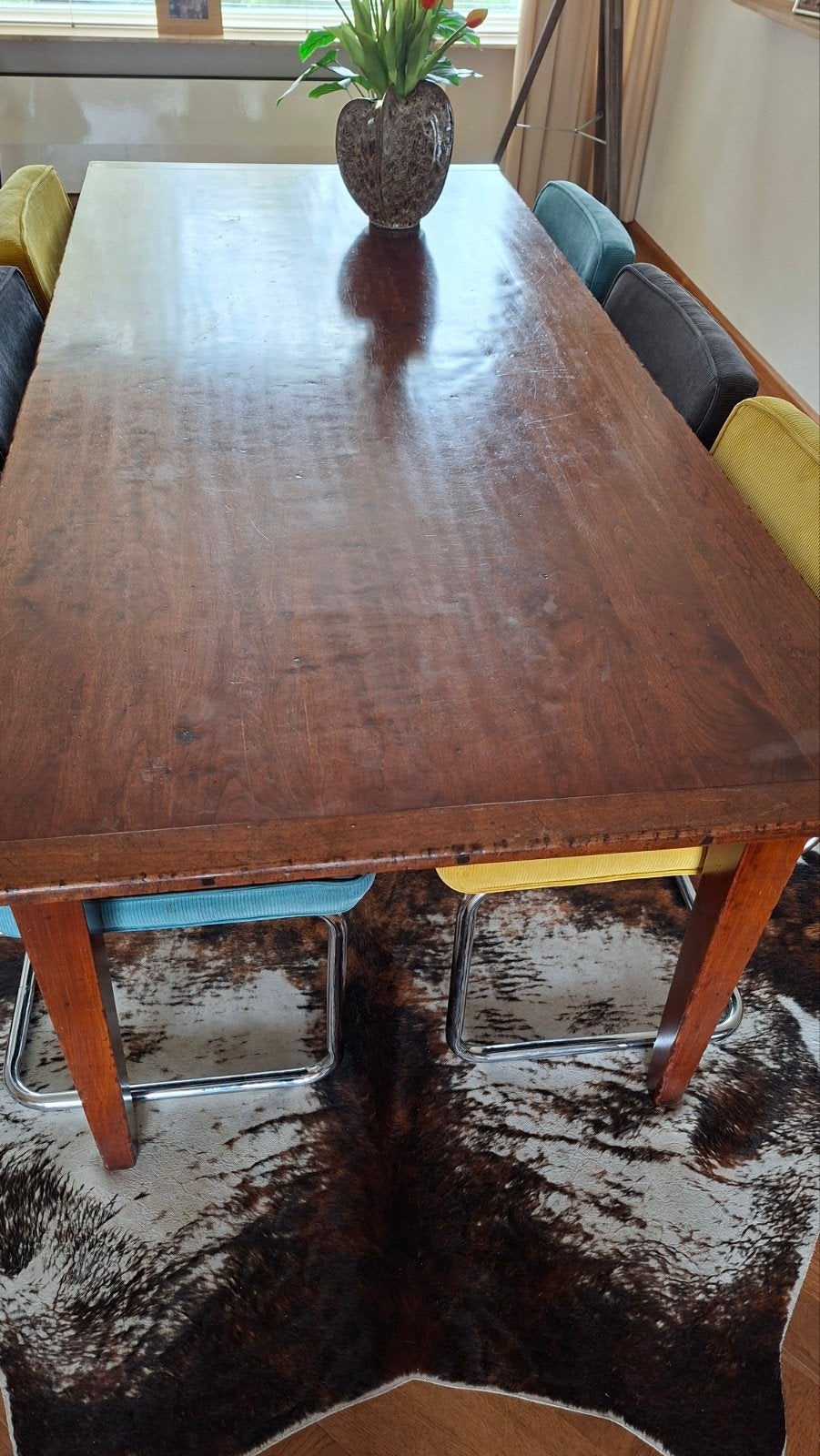Houten eettafel kleur bruin, Ophalen, Gebruikt, Rechthoekig