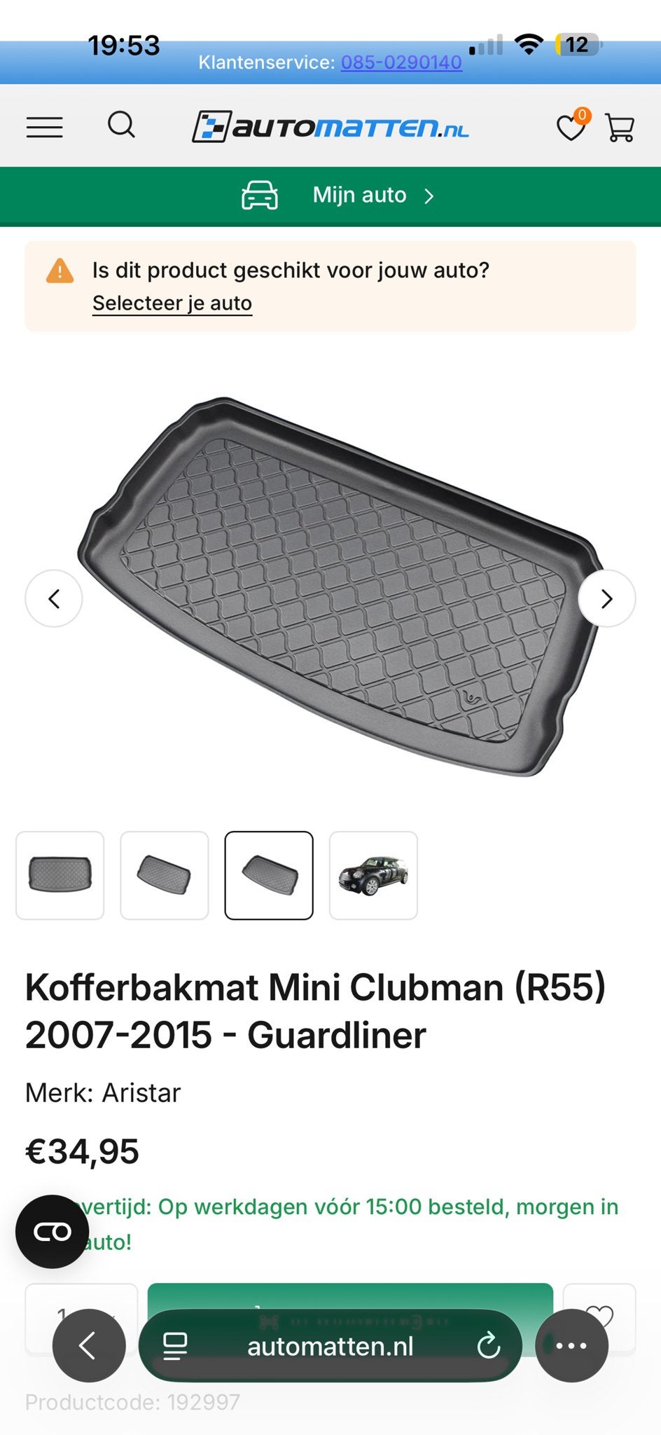 Kofferbakmat Mini Clubman (R55) 2007-2015 Guardliner, Ophalen of Verzenden, Nieuw