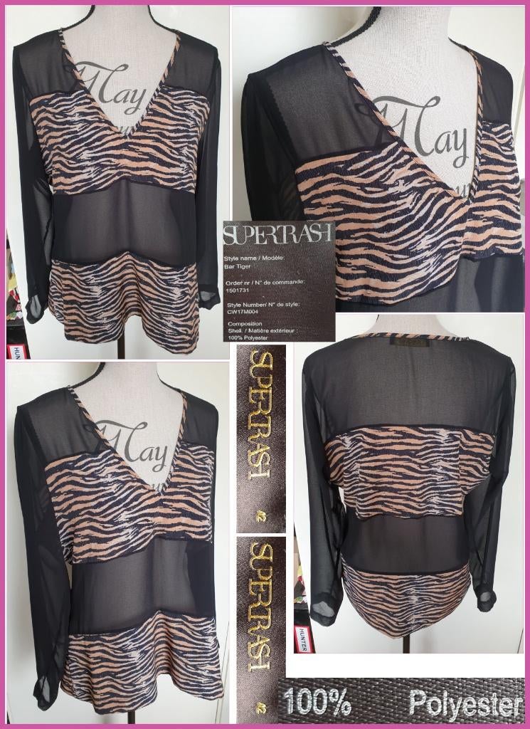 SUPERTRASH blouse zwart met dierenprint maat 42 nieuw, Supertrash, Zwart, Maat 42/44 (L), Nieuw