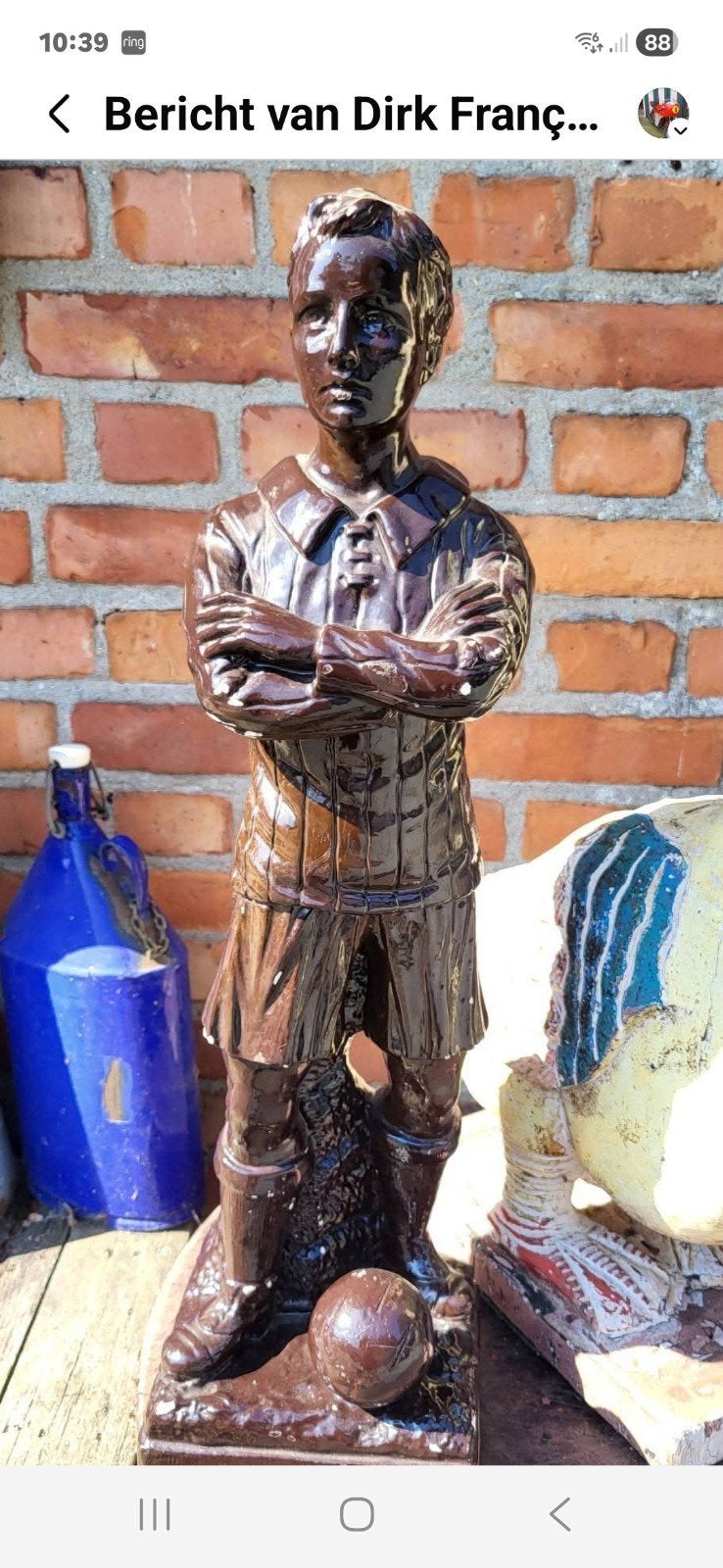 Oud Gipsen plaasteren Beeld 'De Voetballer'  Genummerd, Antiek en Kunst, Ophalen of Verzenden