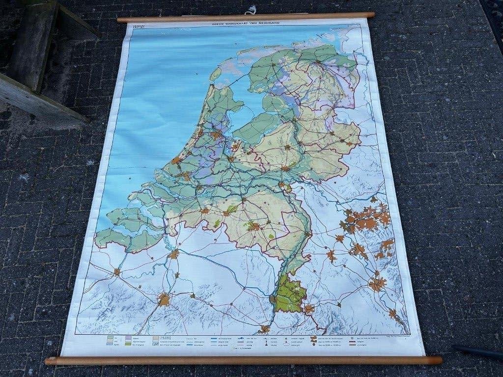 Wandkaart van Nederland, Antiek en Kunst, Antiek | Schoolplaten, Ophalen of Verzenden, Aardrijkskunde