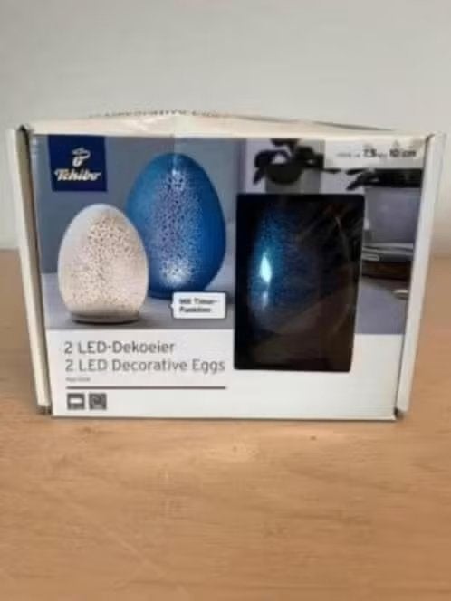 NIEUW! Tchibo 2 led deco eieren blauw/wit glas €4,99, Ophalen of Verzenden, Nieuw