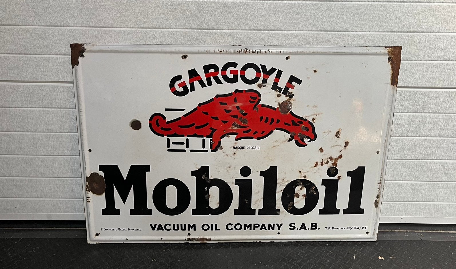 Mobiloil Mobil 1 emaille reclamebord Garage, Verzamelen, Ophalen, Gebruikt, Reclamebord