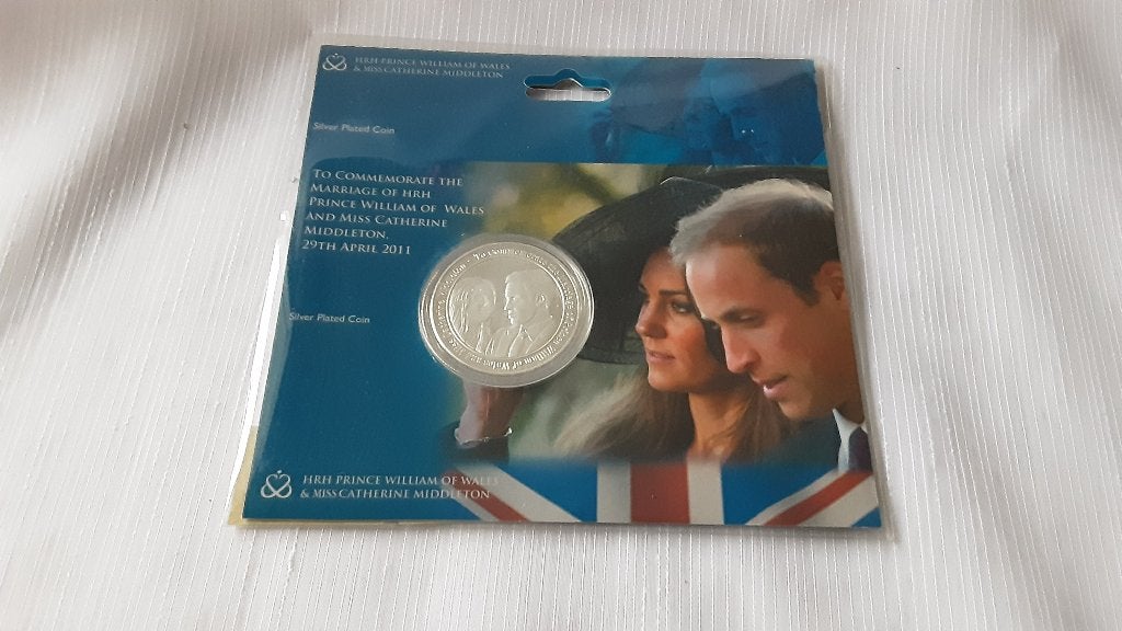 Herdenkingspenning Prince William & Catherine, zilverplated, Postzegels en Munten, Penningen en Medailles, Ophalen of Verzenden