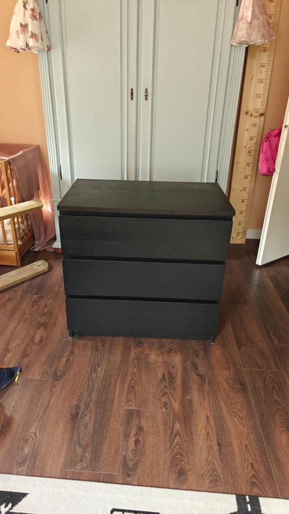 Ikea Malm Kast Zwart - Lichte Gebruikssporen, Ophalen, Gebruikt, 50 tot 100 cm, 3 of 4 laden