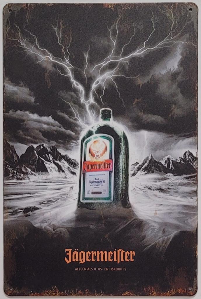 Jagermeister fles bliksem reclamebord van metaal wandbord, Reclamebord, Info@deconoord.nl, Deco Noord, Monetpassage 19 Emme