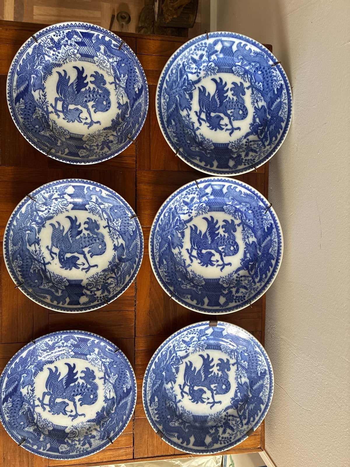 Set van 6 Chinese bordjes met drakenmotief, onbeschadigd, Antiek en Kunst, Ophalen