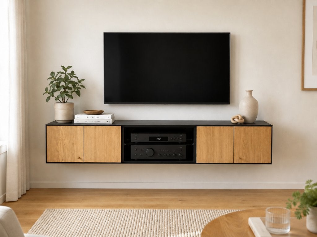 IKEA BOASTAD Wandmeubel Zwart/Eikenfineer 181x32x32, Huis en Inrichting, Kasten | Wandmeubels, Ophalen, Met deur(en), 150 tot 200 cm