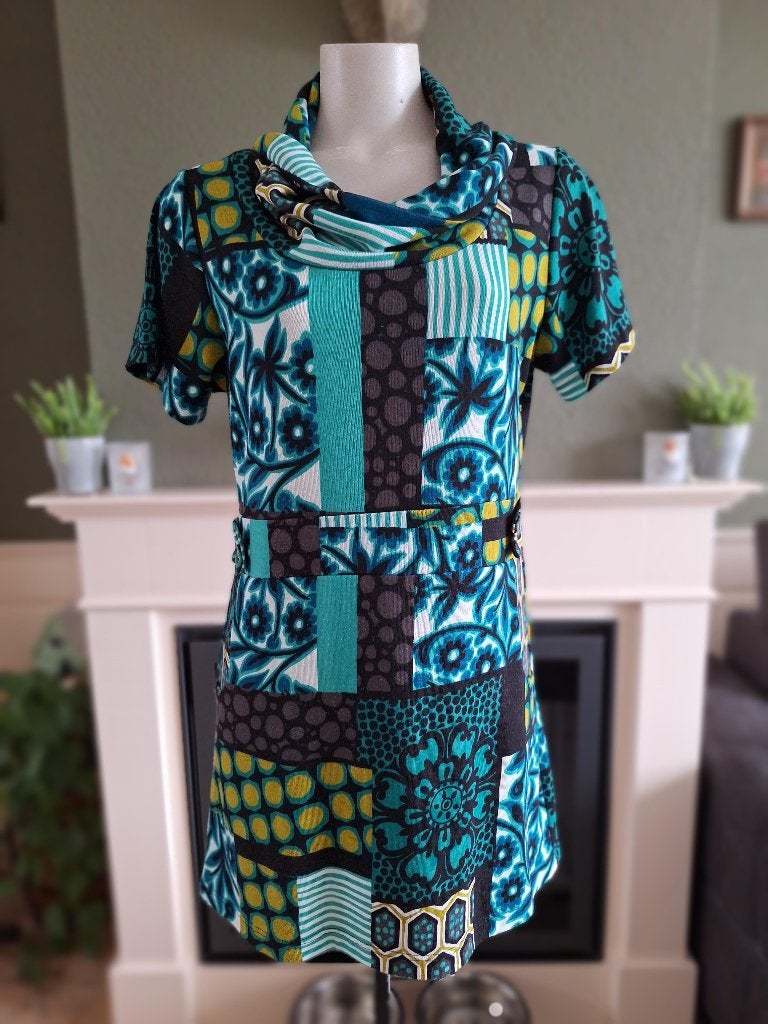 Clair de Lune groen zwart mini jurk tuniek trui L 42, Verzenden, Zwart, Maat 42/44 (L), Knielengte