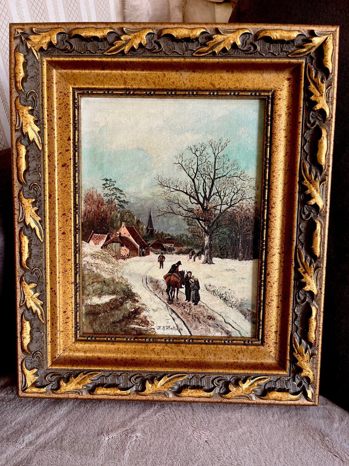 Olieverf dorpsgezicht met buren schilderij, Ophalen