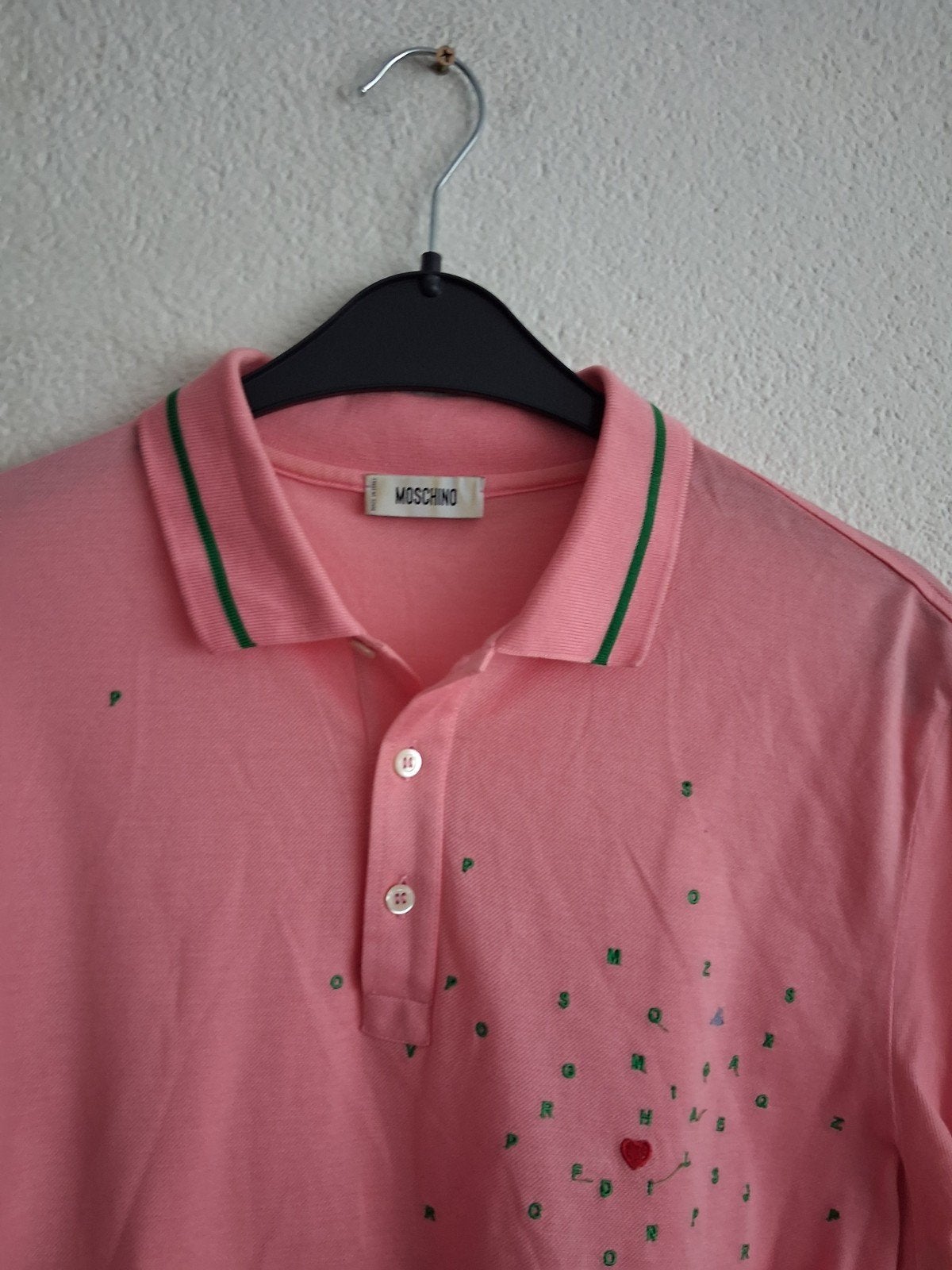 Moschino roze poloshirt met letters en hartje Maat L, Ophalen of Verzenden, Gedragen, Moschino