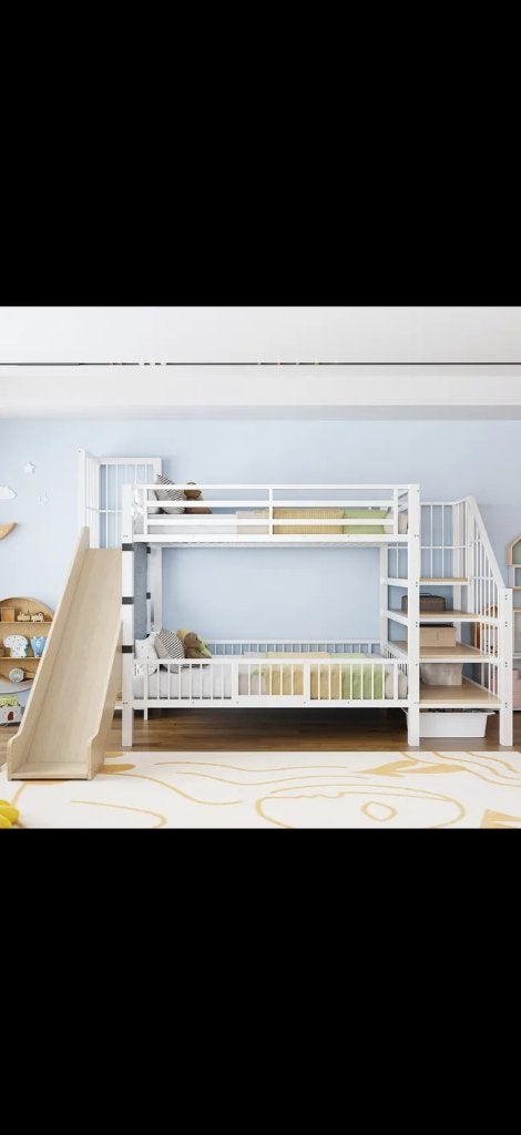 Kinderstapelbed van metaal - 2 x 90 x 200 cm - met glijbaan, Kinderen en Baby's, Ophalen, 85 tot 100 cm, Nieuw, Hoogslaper of Stapelbed