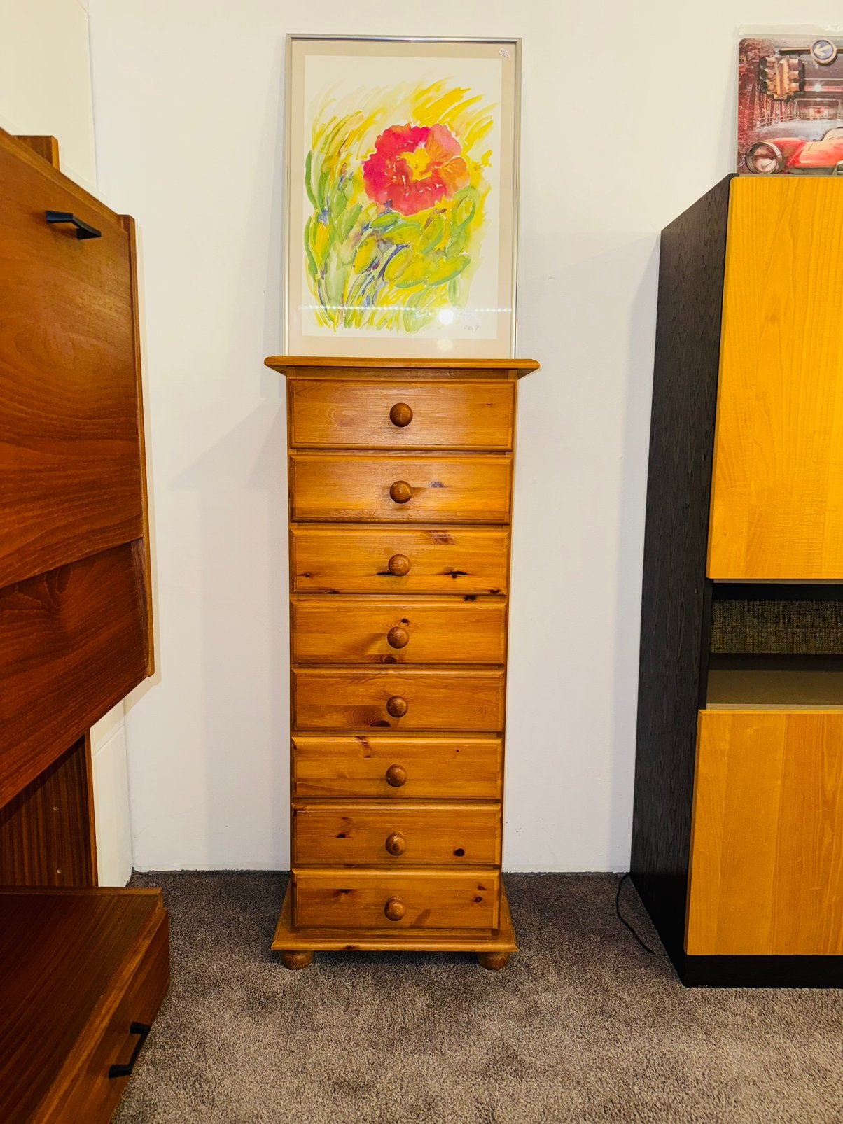Retro vintage hoge ladekast, Huis en Inrichting, Ophalen, A, A, A
