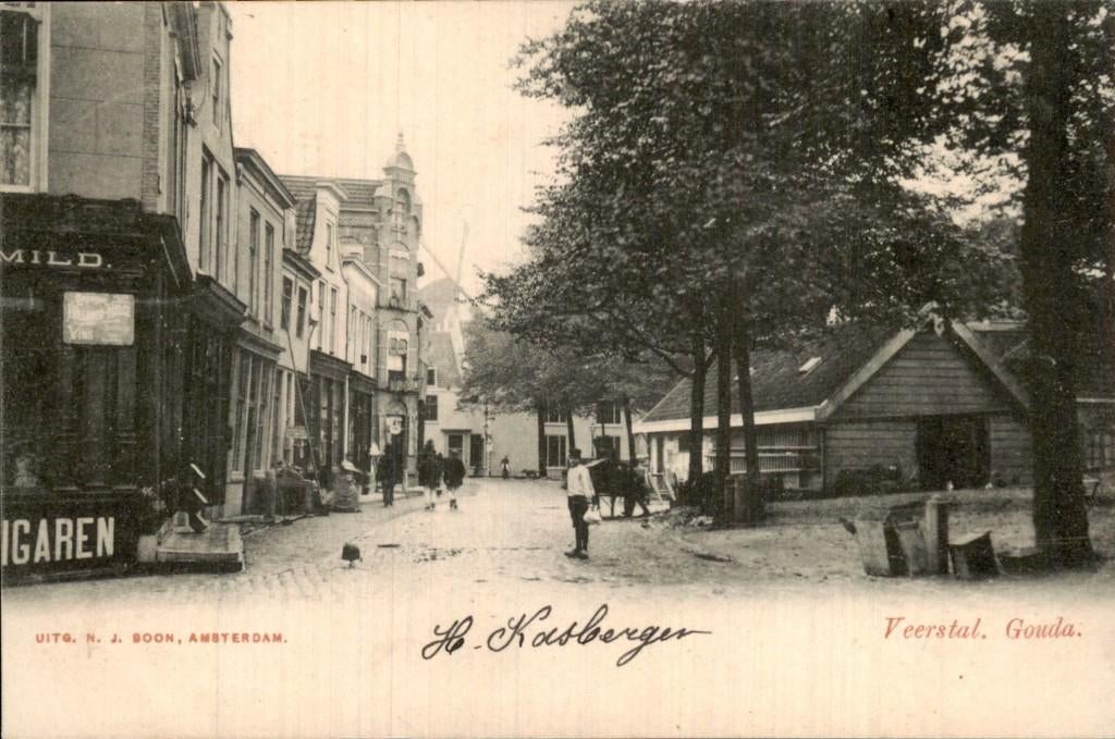 Gouda - Veerstal - Straatzicht, Ophalen of Verzenden, Voor 1920, Gelopen, Zuid-Holland