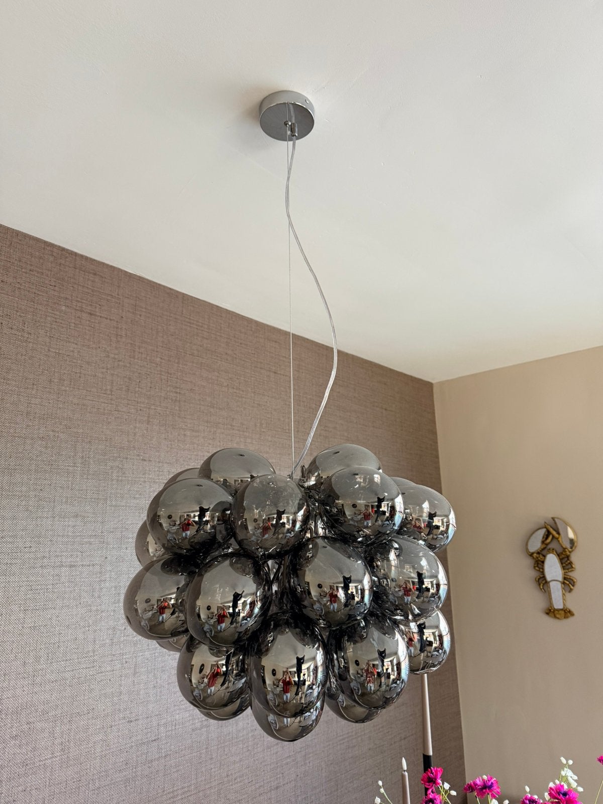 2 glazen hanglampen 50 cm, Ophalen, Zo goed als nieuw, Glas