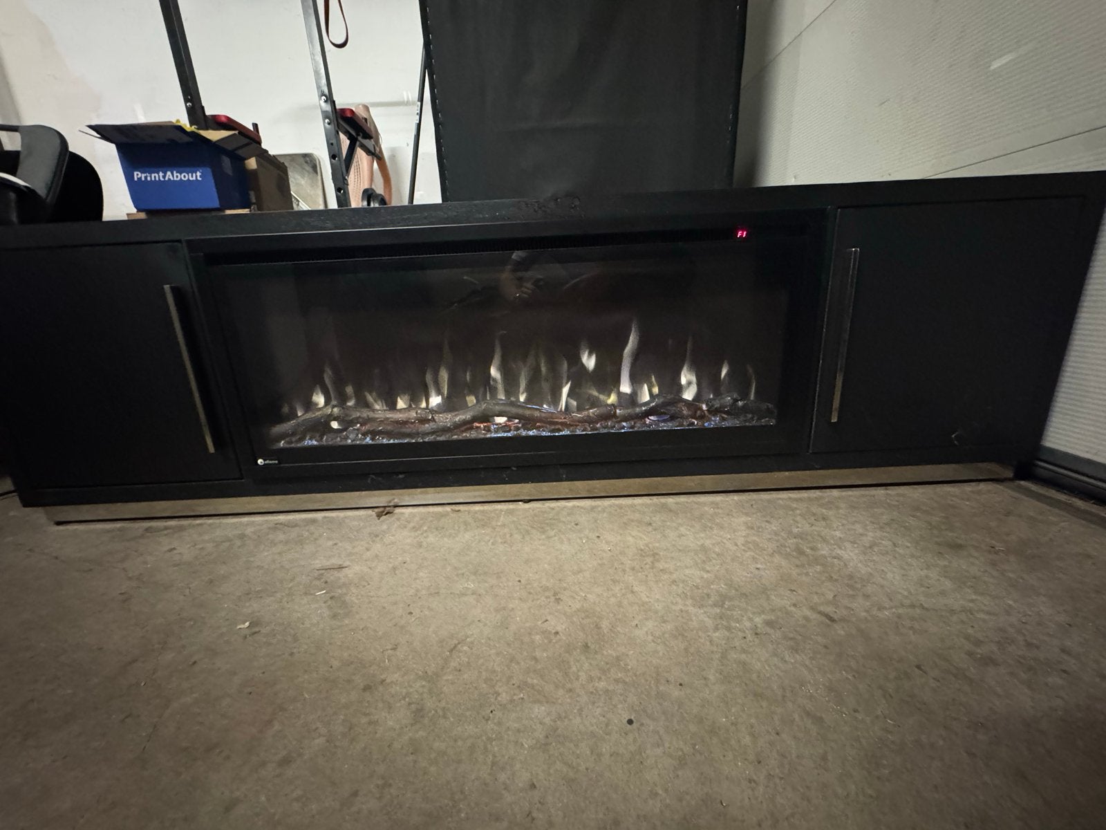 TV-meubel met elektrische haard en verwarming, Ophalen, Zo goed als nieuw, 25 tot 50 cm, 200 cm of meer