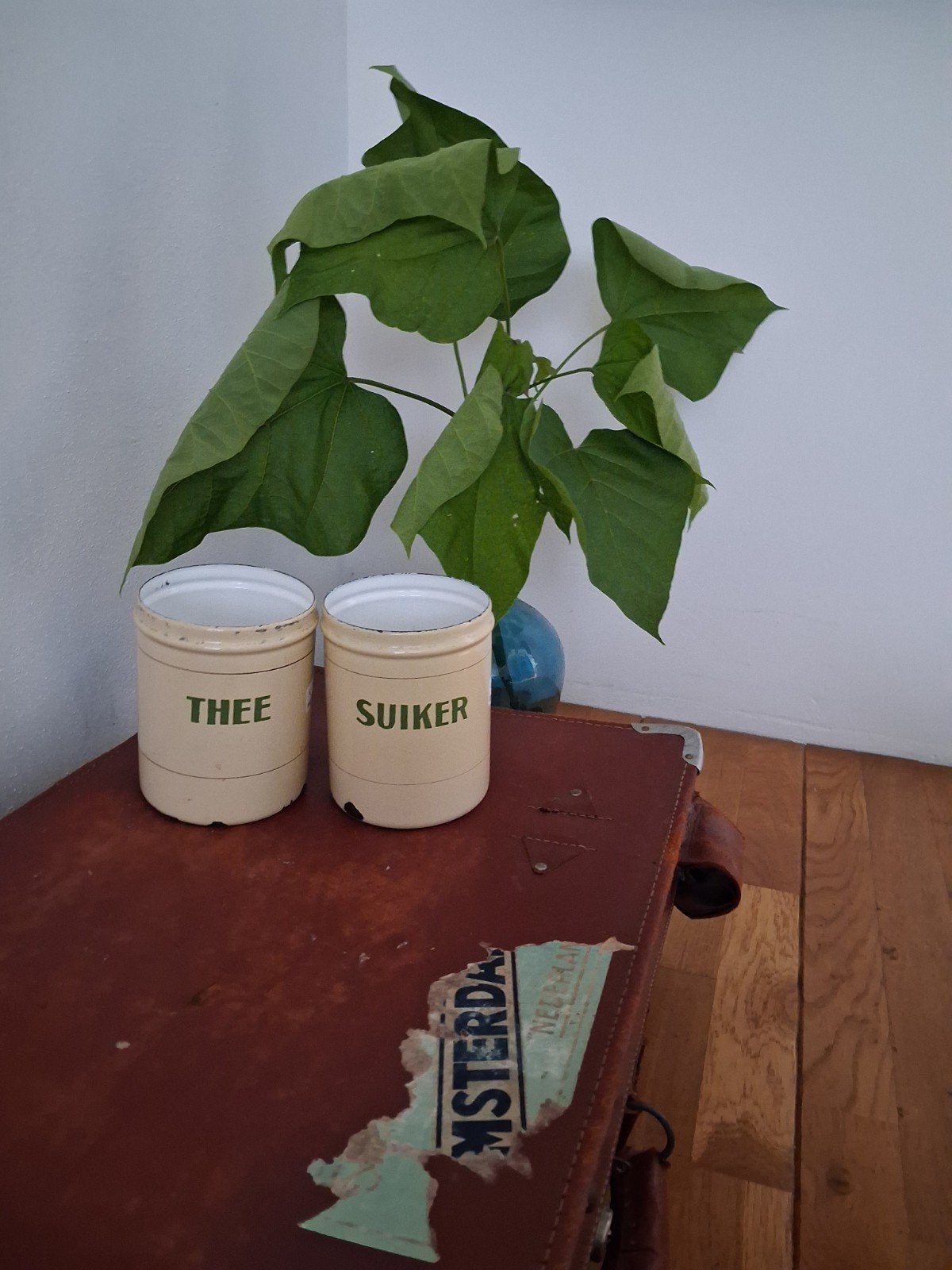 Vintage Emaille Thee- en Suikerbussen - Crème, Verzenden