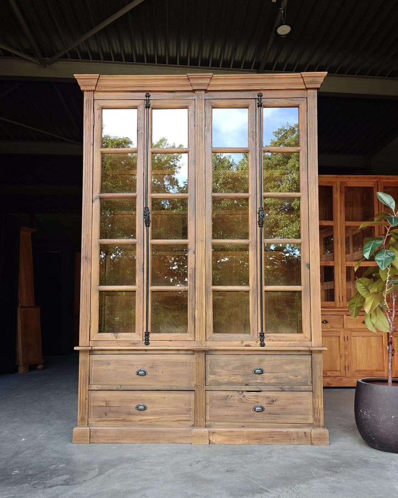 Hoge franse servieskast | Klassieke vitrinekast  #0372, Metaal, Gebruikt, -, 200 cm of meer