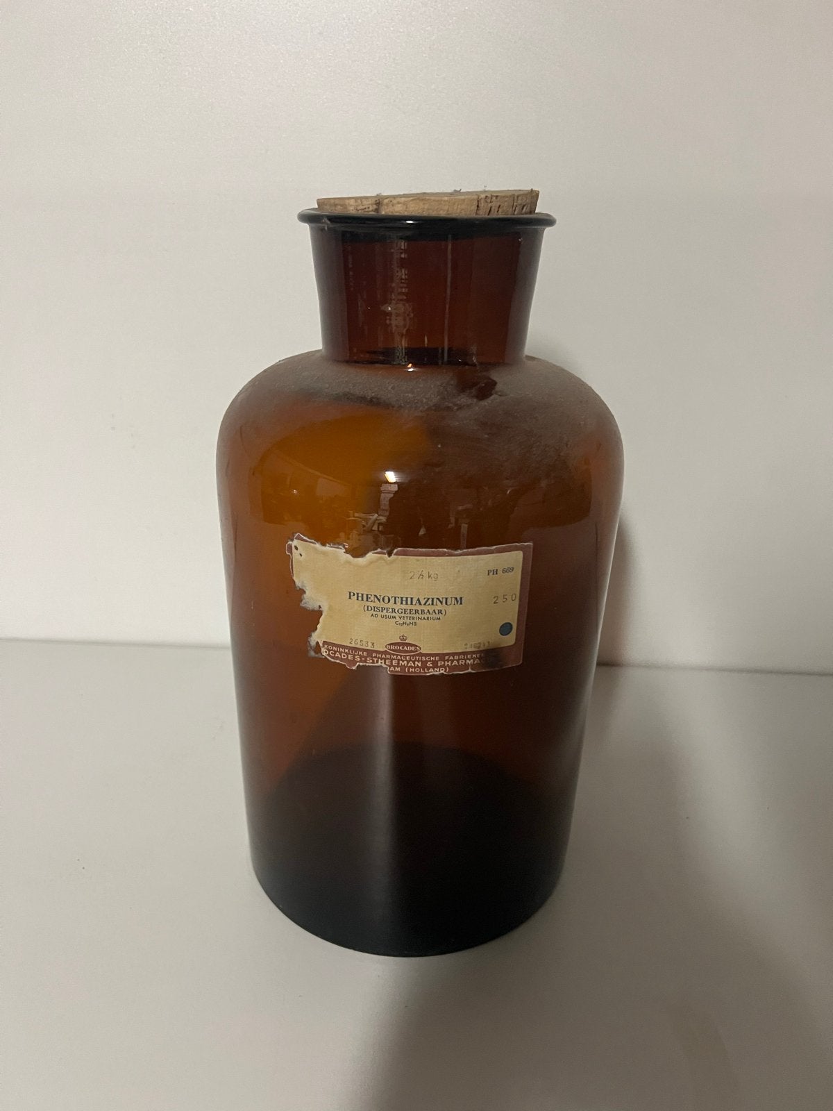 Antieke apothekersfles met etiket - Phenothiazinum, Ophalen of Verzenden