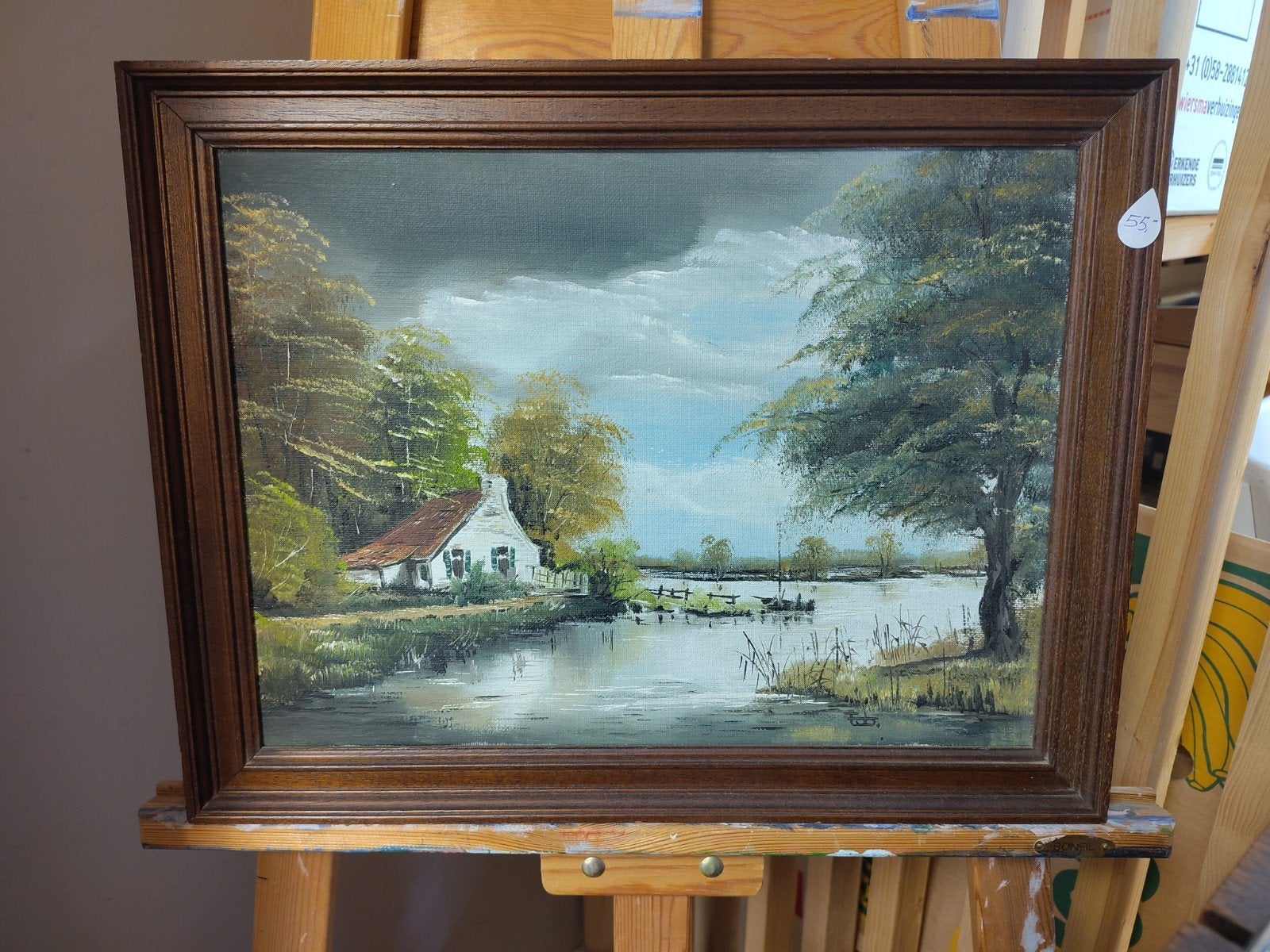 Stilleven: Huis aan het water - Geschilderd door Fab, Antiek en Kunst, Kunst | Schilderijen | Klassiek, Ophalen, Ingelijst, Stilleven