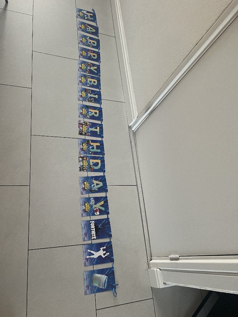 Fortnite verjaardags slinger Happy Birthday met 2 kanten, Ophalen of Verzenden, Zo goed als nieuw, Versiering, Verjaardag