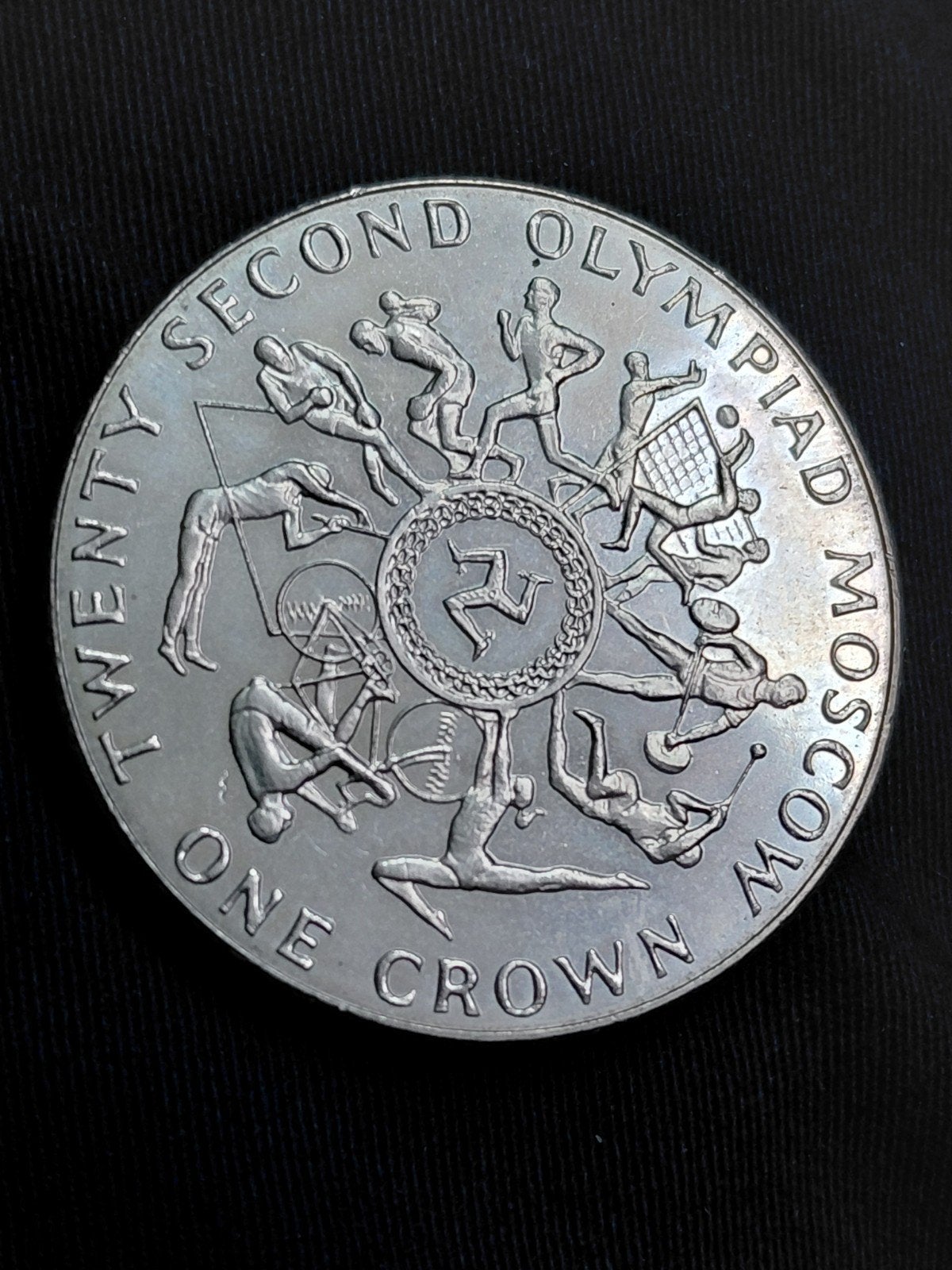 Isle of Man 1 Crown 1980 Olympische Spelen Moskou, Ophalen of Verzenden, Overige landen, Losse munt