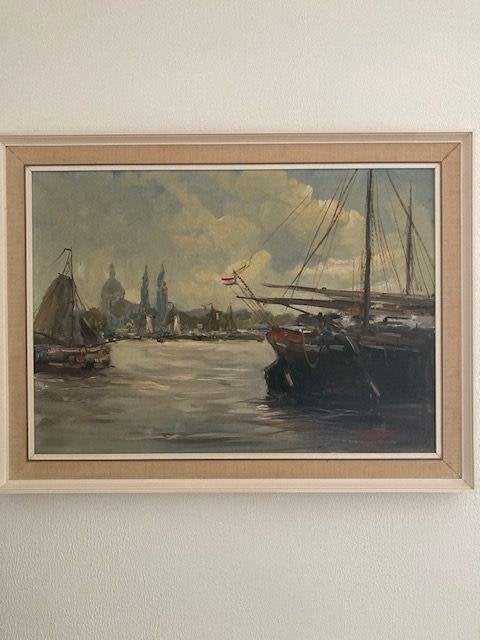 Schilderij Jan Kelderman, Antiek en Kunst, Kunst | Schilderijen | Klassiek, Ophalen, Maritiem / water, Doek, Realistisch