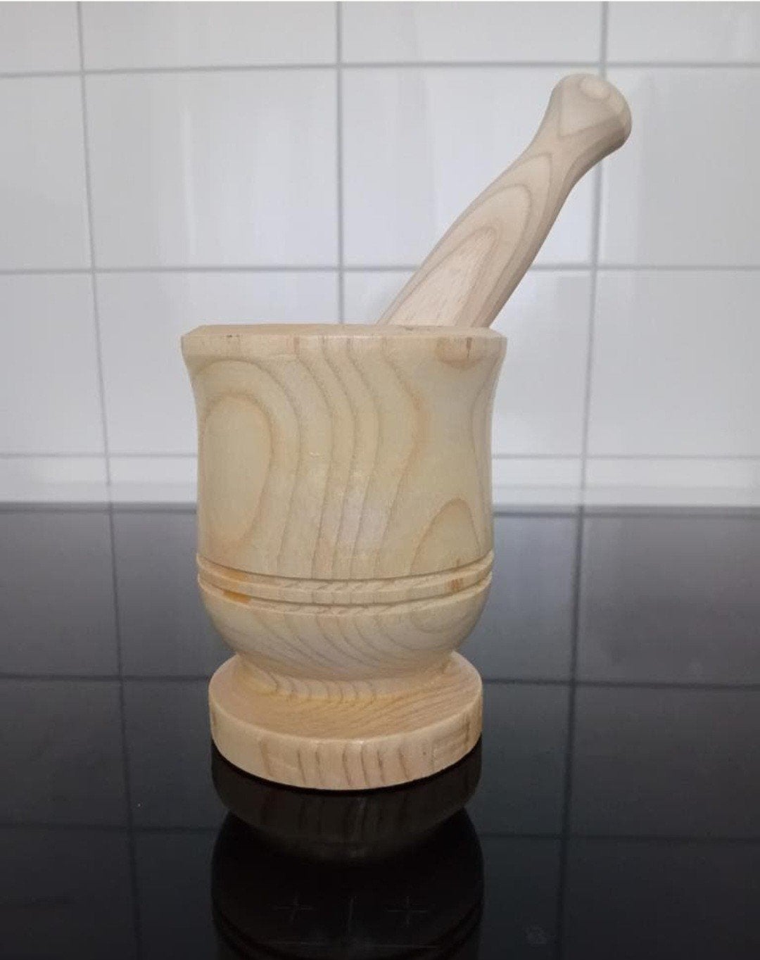 Houten vijzel met stamper. Nieuw., Ophalen