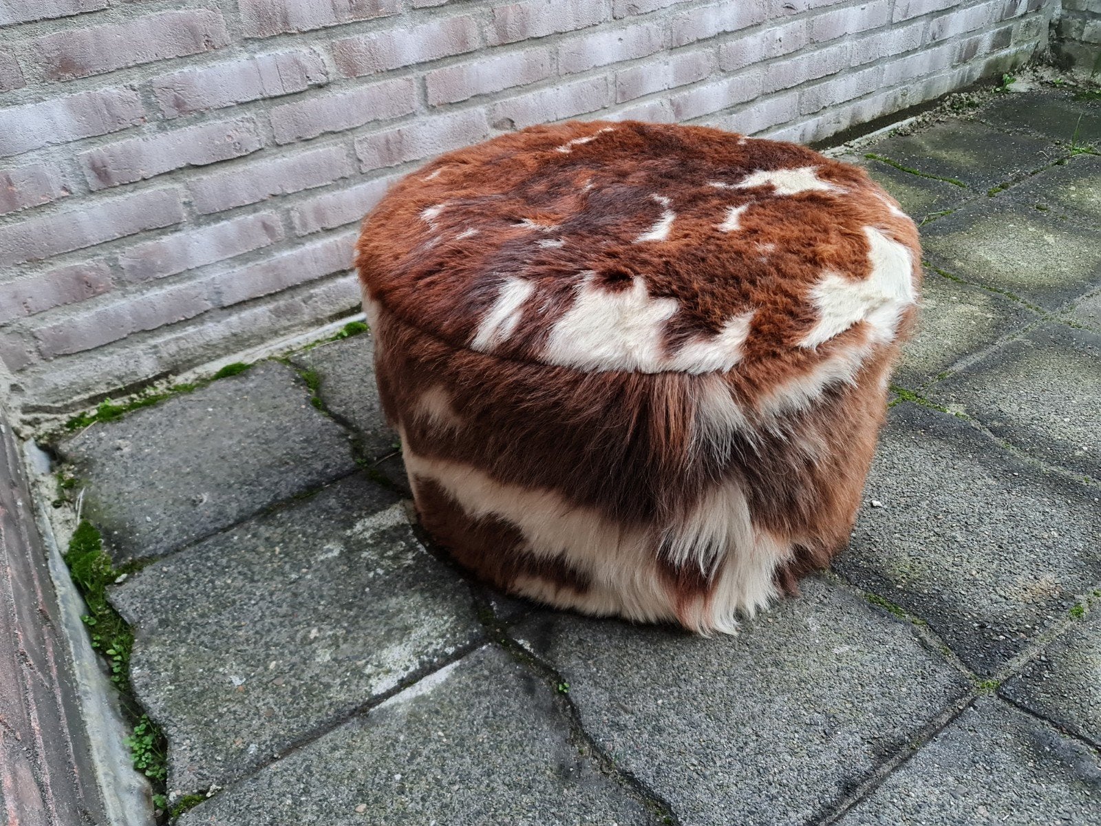Koeienpoef hocker zitkruk voetenbank mooie staat uniek, Ophalen, Vintage retro seventies design