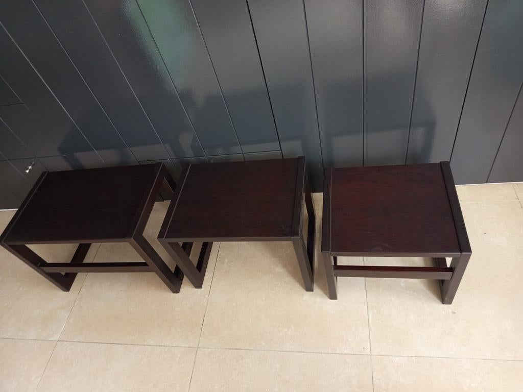 Vintage houten tafels 3 delig, Ophalen, Gebruikt, 50 tot 100 cm, Minder dan 50 cm