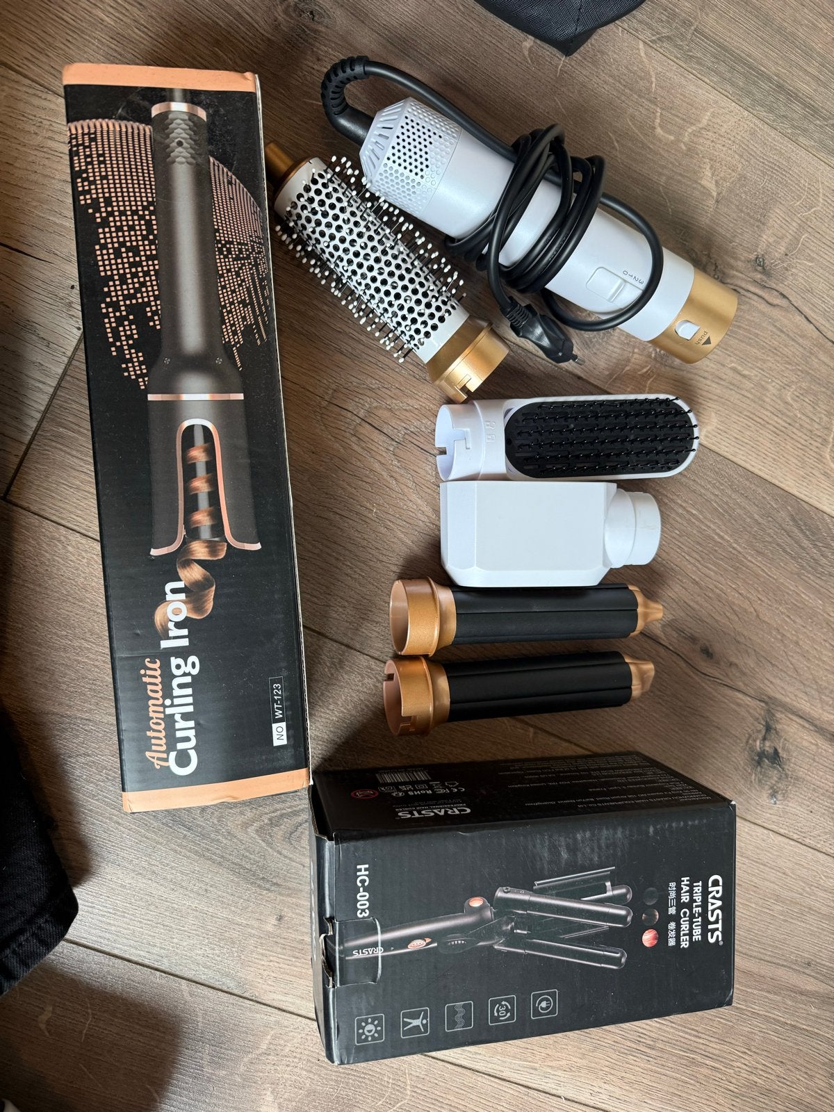 Haarstyling set: Automatische krultang, krulborstel, stijlta, Ophalen of Verzenden, Zo goed als nieuw, Krultang of Stijltang