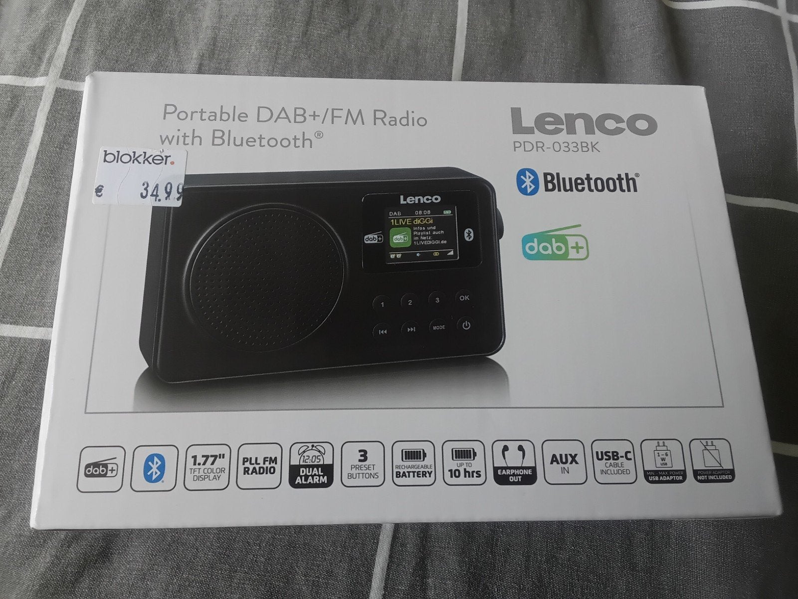 Lenco PDR-033BK Draagbare DAB+/FM Radio met Bluetooth, Ophalen, Nieuw, Radio
