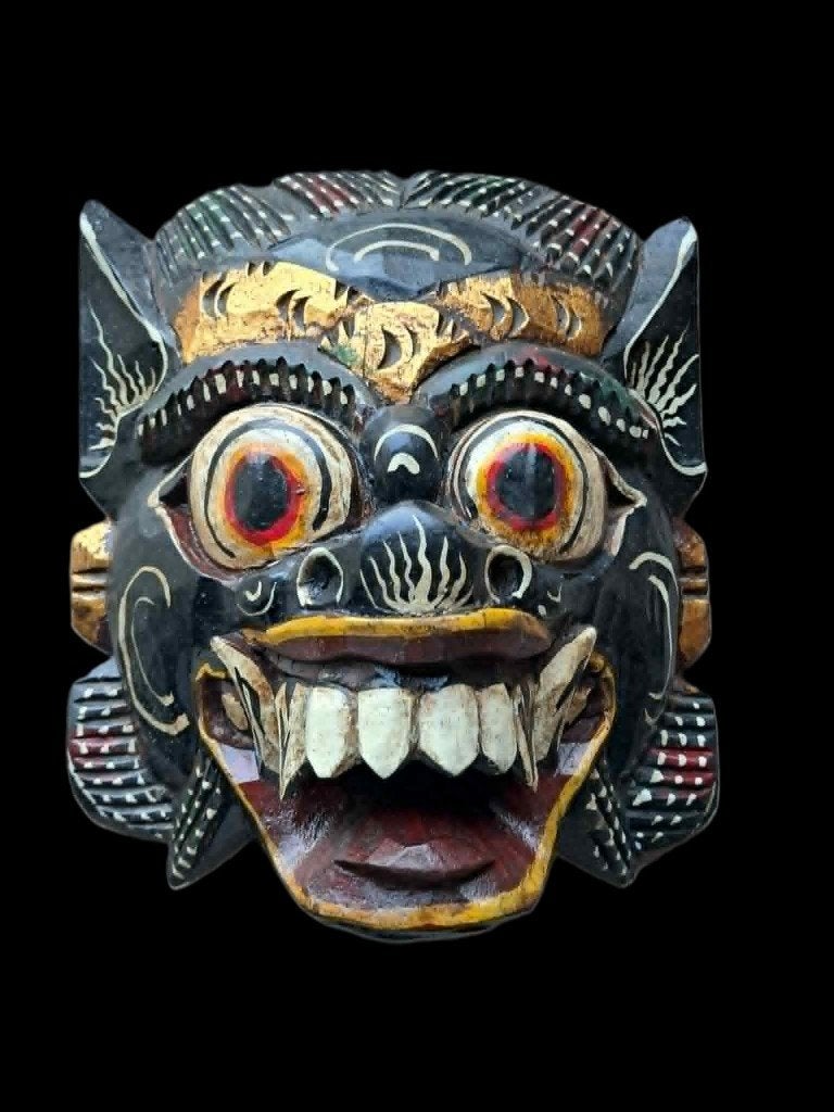 Barong-masker/Indonesië/Bali/boswachter/handgemaakt, Huis en Inrichting, Woonaccessoires | Wanddecoraties, 22 cm, Zwart, Nieuw