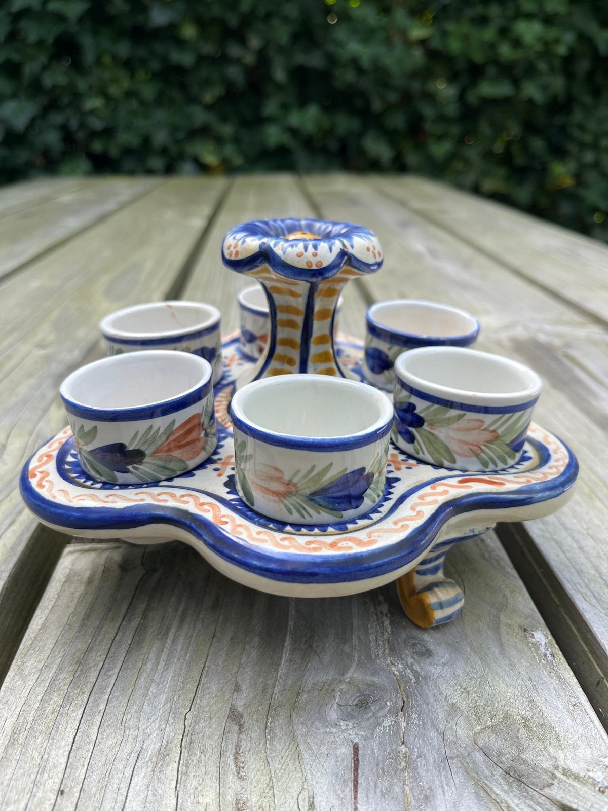 Antieke HB Quimper eierdopjes set met houder, Antiek en Kunst, Ophalen of Verzenden