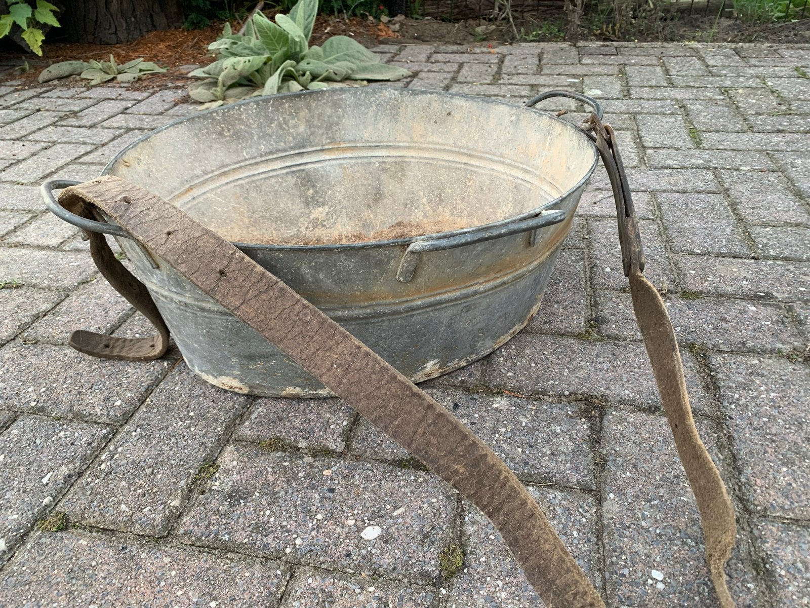 Oude Zinken zaaibak Leren Draagriem, Ophalen
