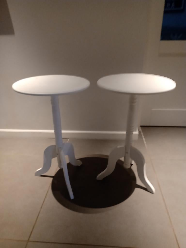 Set van 2 witte bijzettafels/plantentafels, Ophalen, Minder dan 55 cm, Gebruikt, Rond