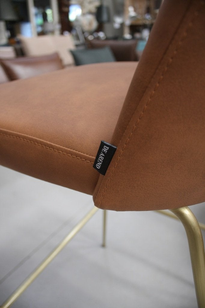 2 x luxe barkruk barstoelen metaal messing leerlook cognac