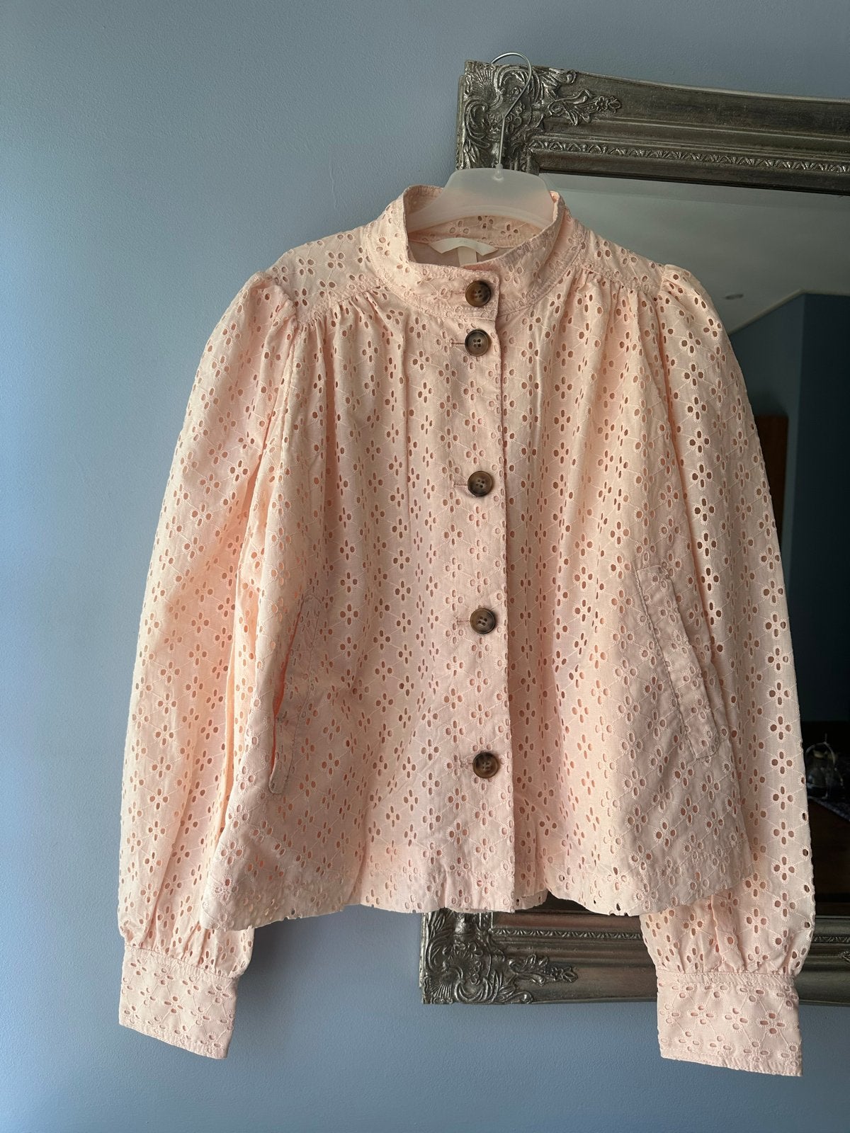 H&M Katoenen blouse met Broderie Anglaise - Lichtroze, Kleding | Dames, Ophalen of Verzenden, Nieuw, Maat 36 (S), Roze