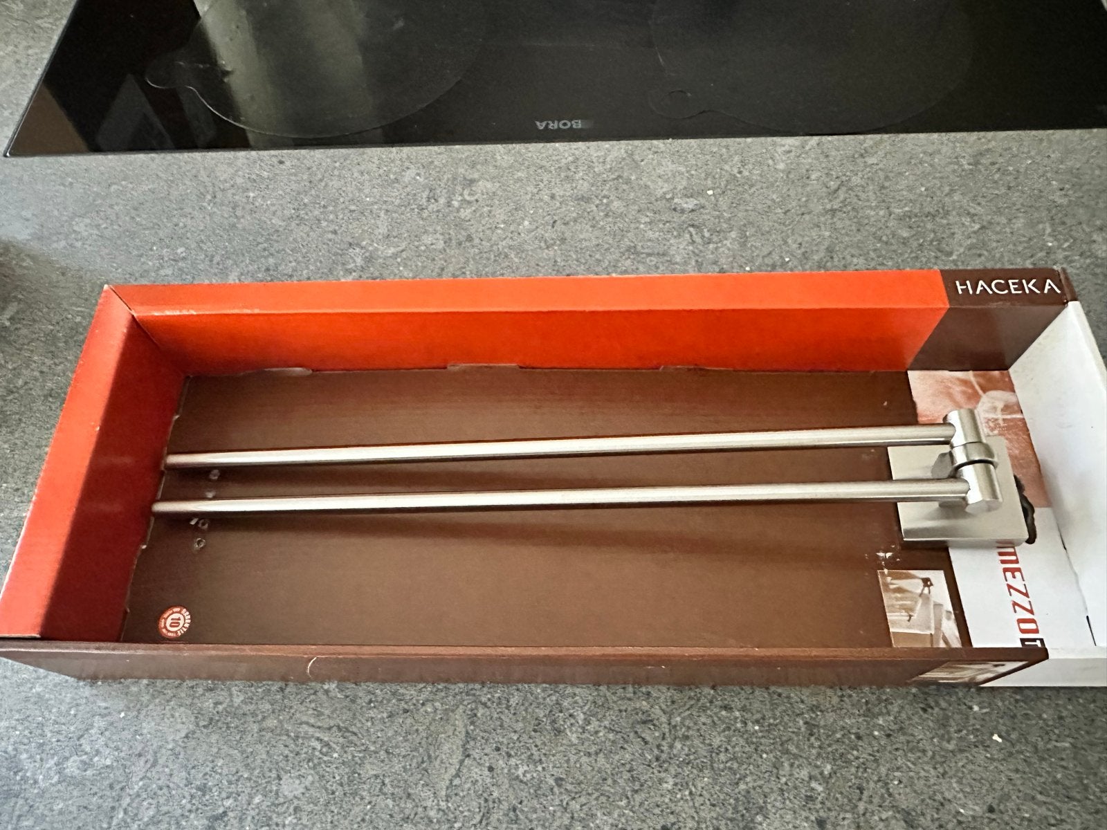 RVS dubbel handdoekenrek Haceko Mezzo nieuw in doos, Ophalen of Verzenden, Nieuw, Zilver, Handdoekenrek